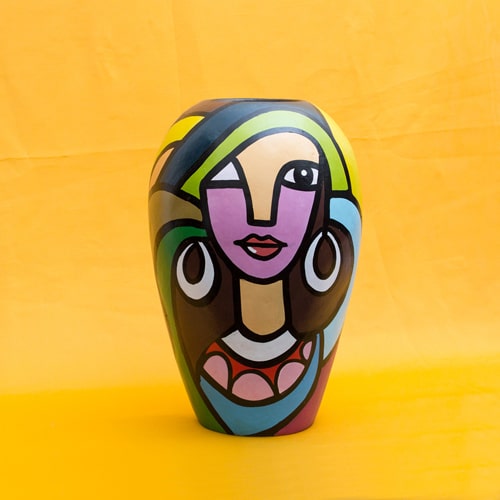 African Woman Multi Colored vase